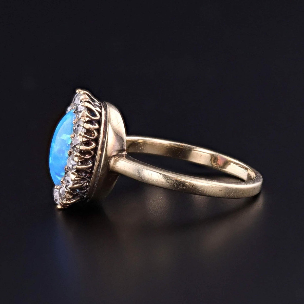 Semi-Black Opal and Diamond Conversion Ring of 14k &amp; 10k Gold - Trademark Antiques