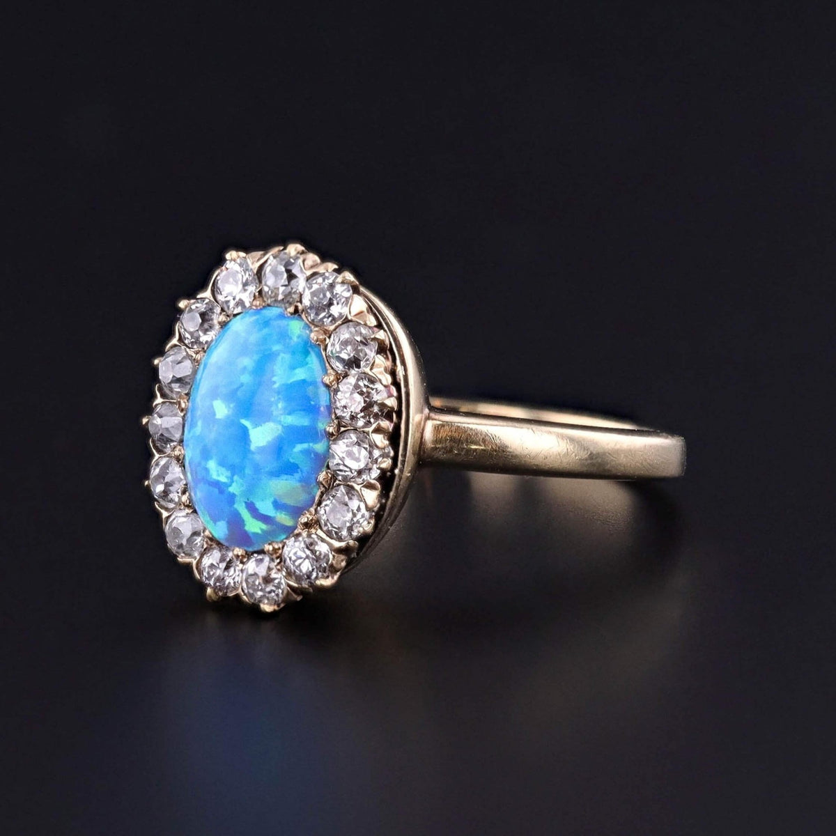 Semi-Black Opal and Diamond Conversion Ring of 14k &amp; 10k Gold - Trademark Antiques
