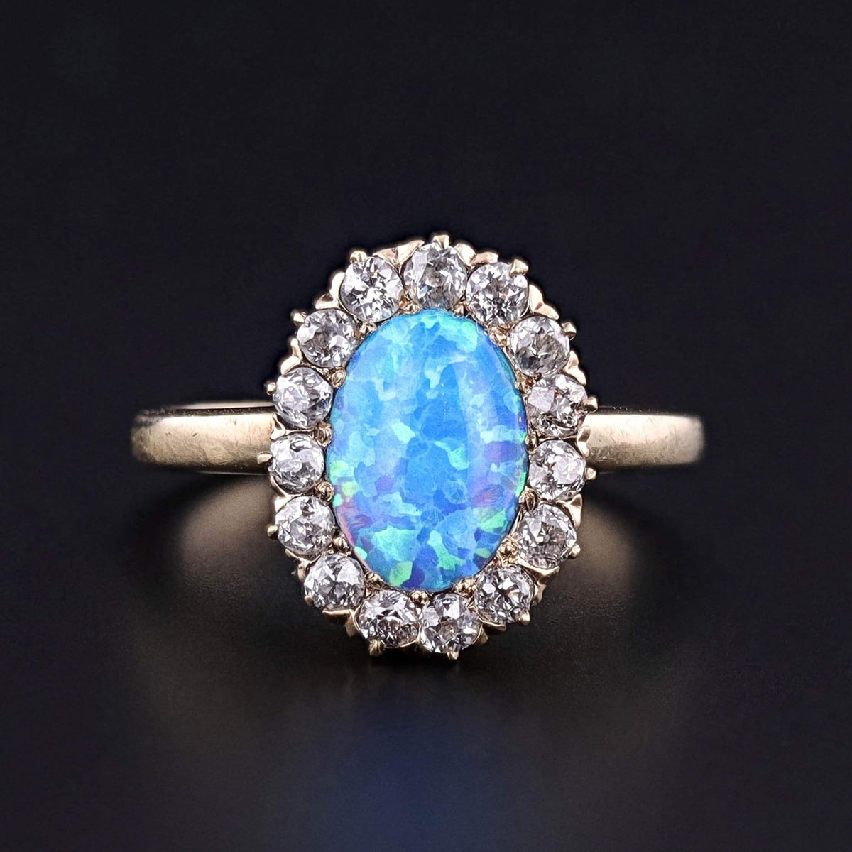 Semi-Black Opal and Diamond Conversion Ring of 14k &amp; 10k Gold - Trademark Antiques