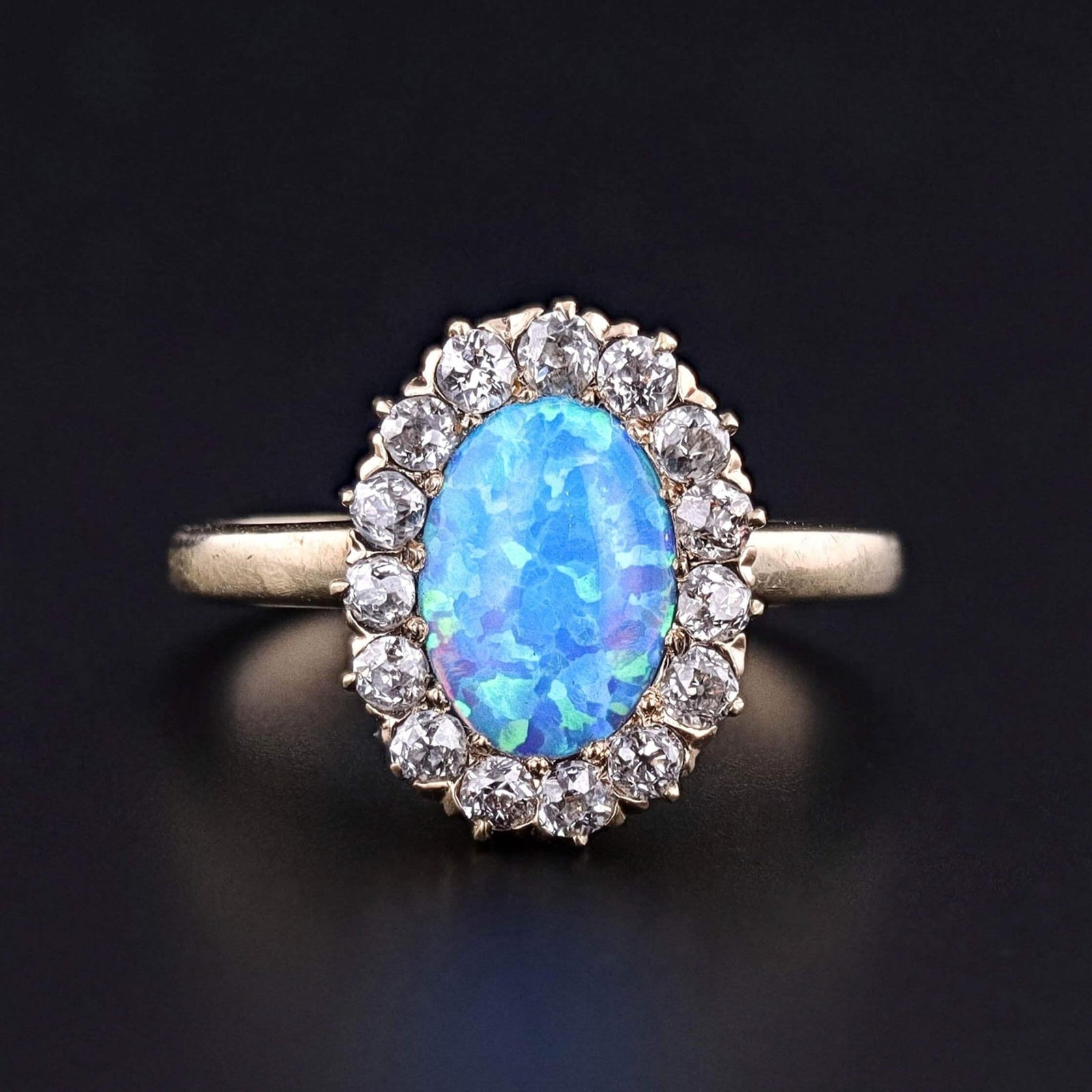 Semi-Black Opal and Diamond Conversion Ring of 14k & 10k Gold - Trademark Antiques