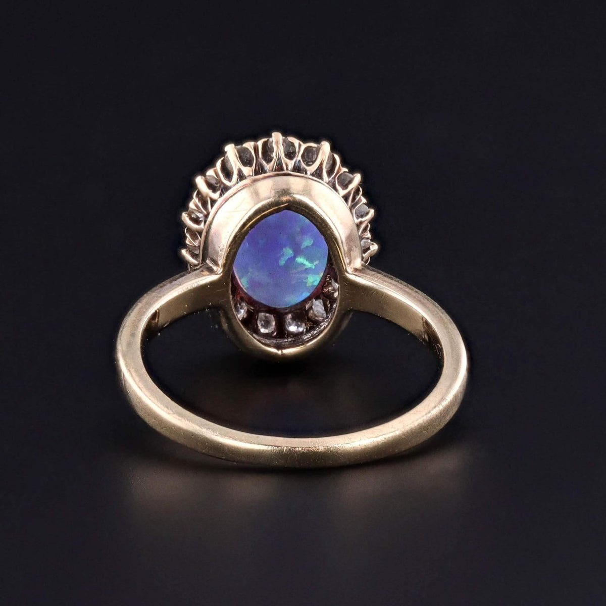 Semi-Black Opal and Diamond Conversion Ring of 14k &amp; 10k Gold - Trademark Antiques