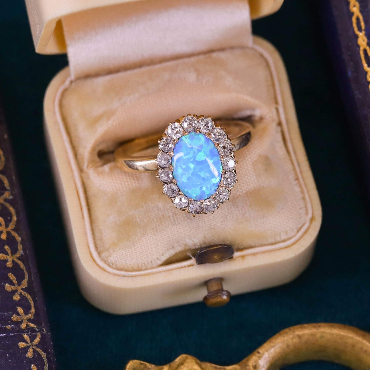 Semi-Black Opal and Diamond Conversion Ring of 14k &amp; 10k Gold - Trademark Antiques