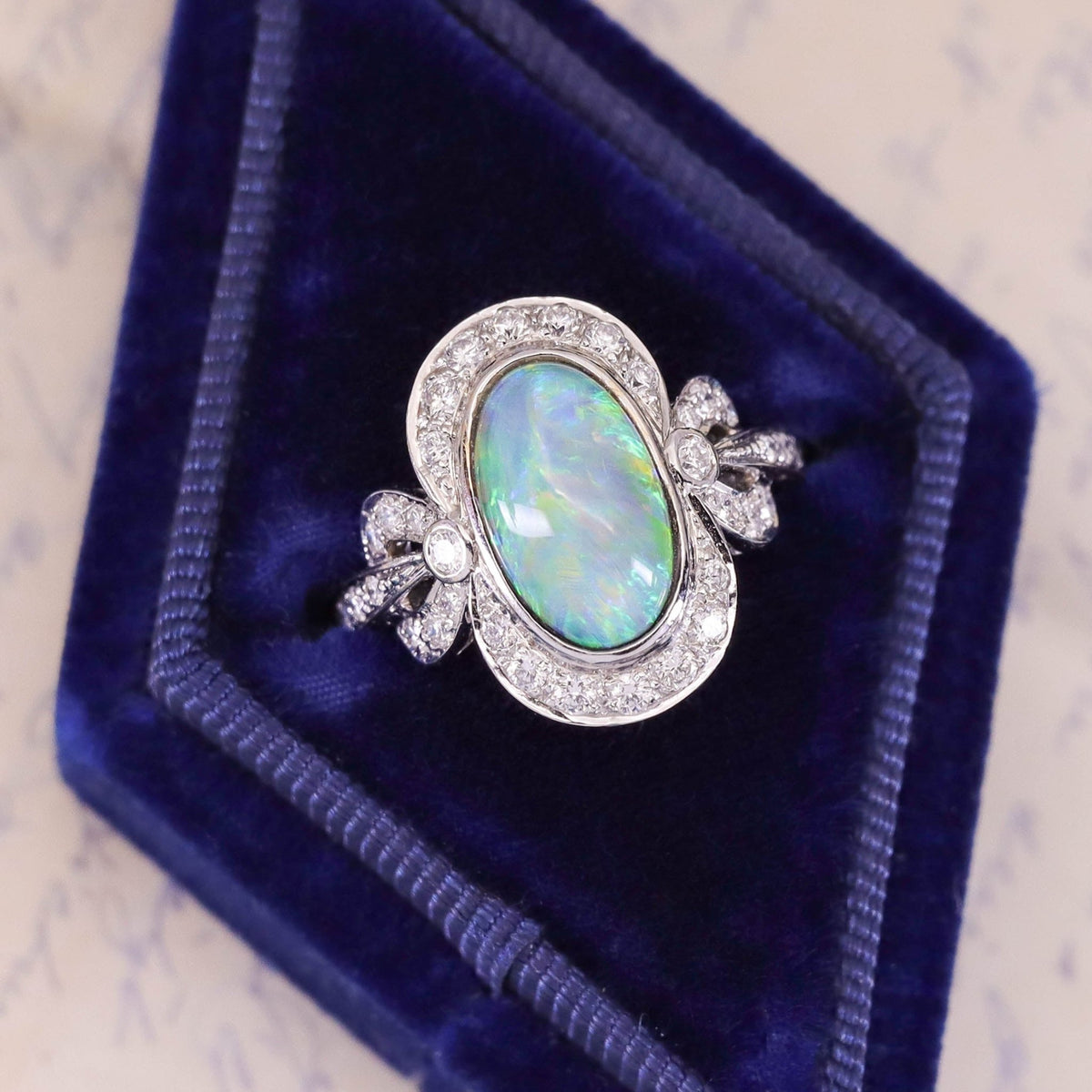 Semi Black Opal and Diamond Ring of 18k White Gold - Trademark Antiques