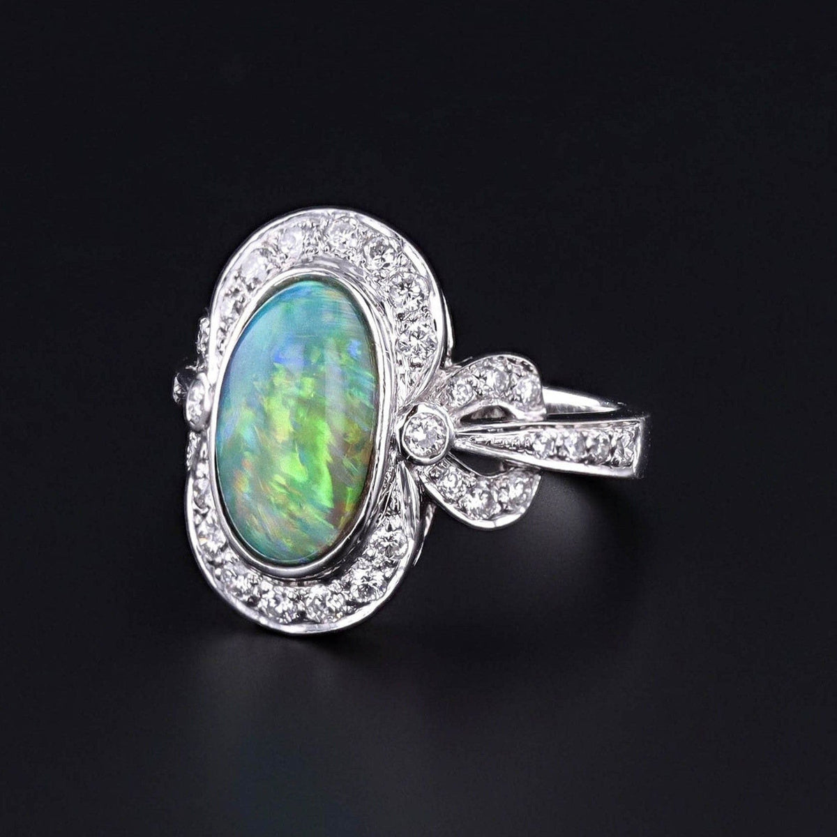 Semi Black Opal and Diamond Ring of 18k White Gold - Trademark Antiques