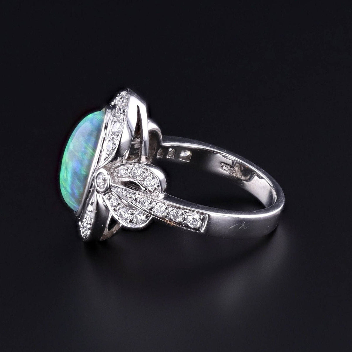 Semi Black Opal and Diamond Ring of 18k White Gold - Trademark Antiques