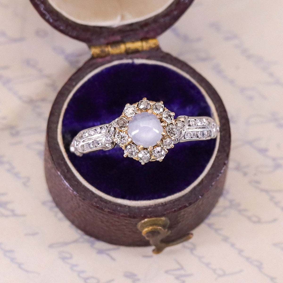 Star Sapphire and Diamond Halo Ring - Trademark Antiques