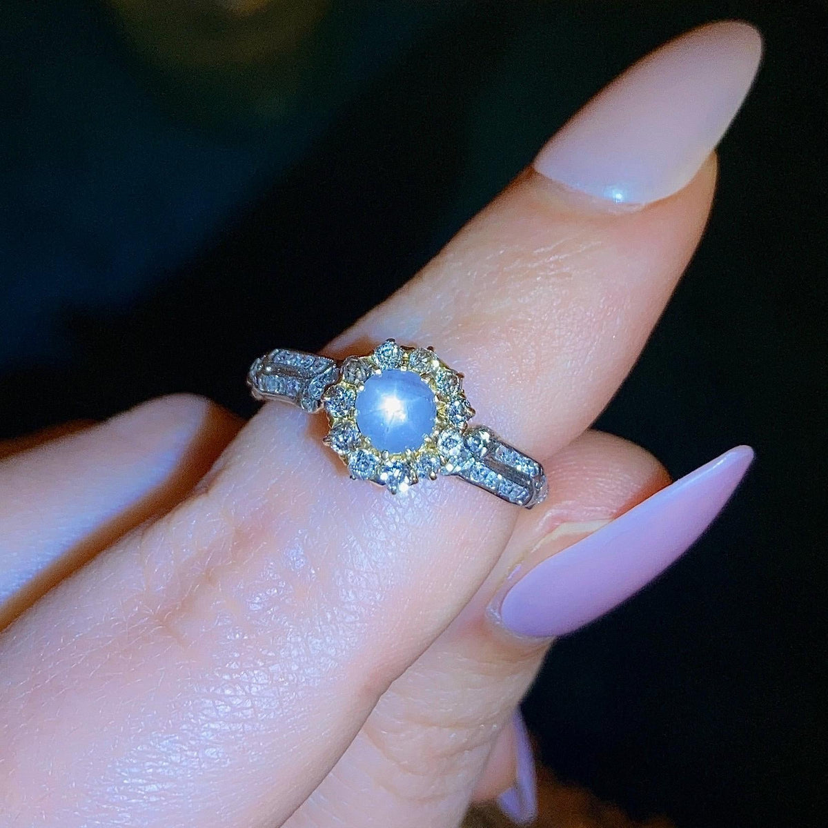 Star Sapphire and Diamond Halo Ring - Trademark Antiques