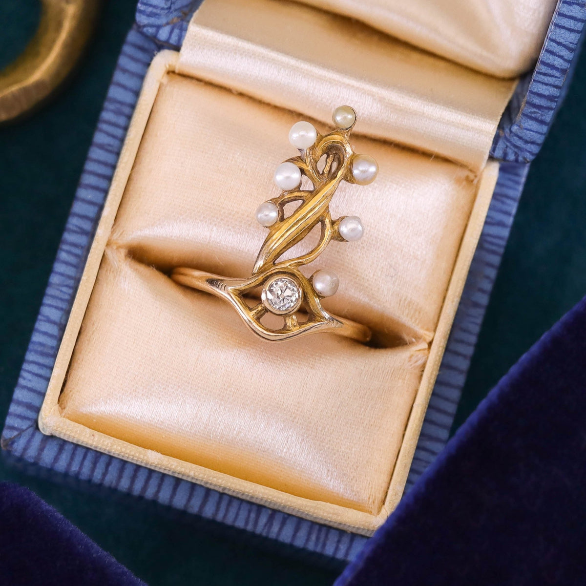 Surrealist Pearl and Diamond Eye Ring of 14k Gold - Trademark Antiques