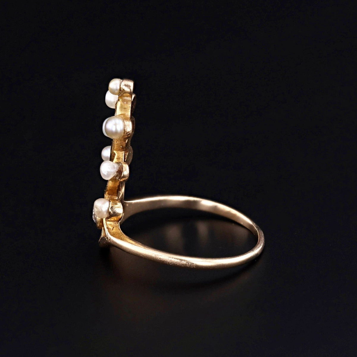 Surrealist Pearl and Diamond Eye Ring of 14k Gold - Trademark Antiques