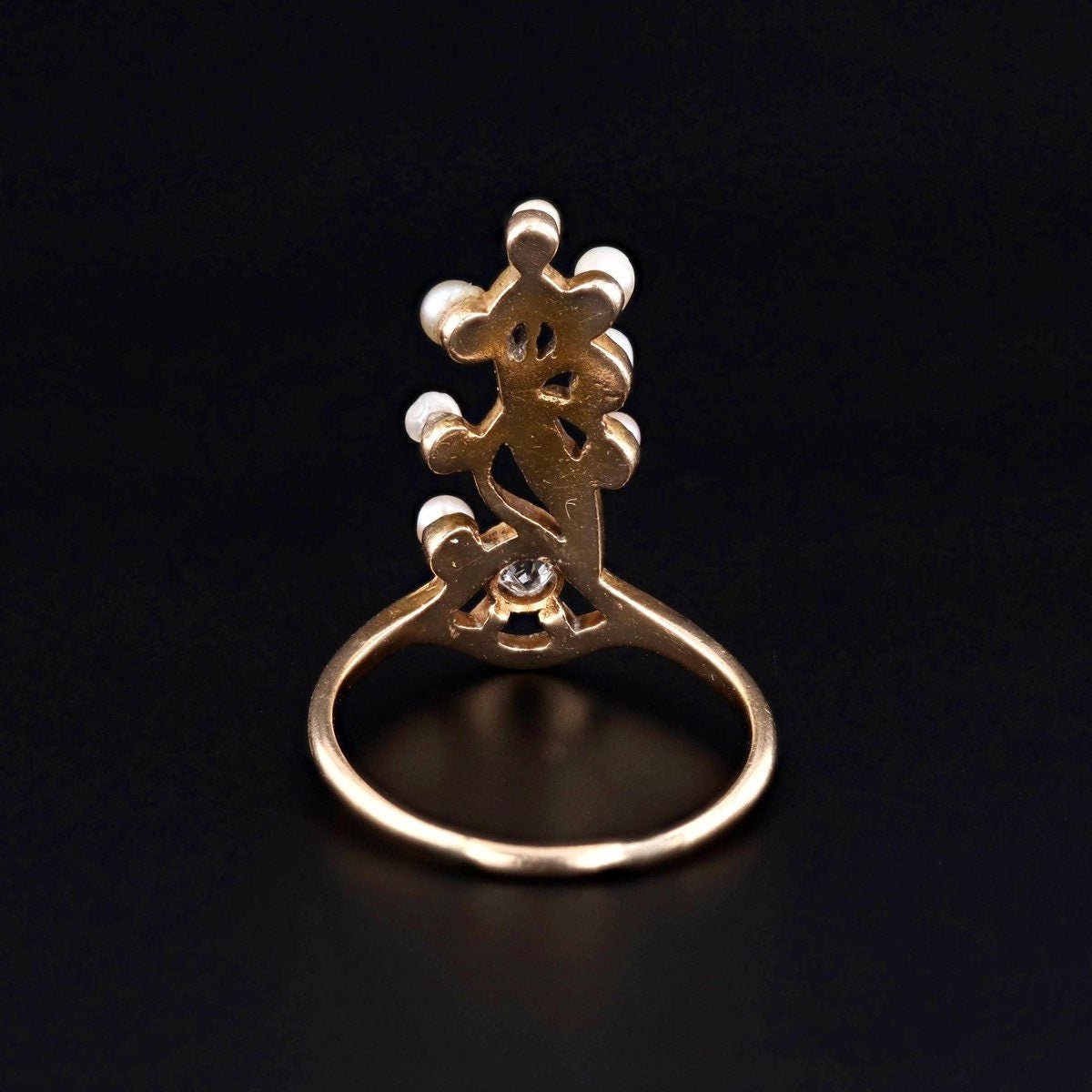 Surrealist Pearl and Diamond Eye Ring of 14k Gold - Trademark Antiques