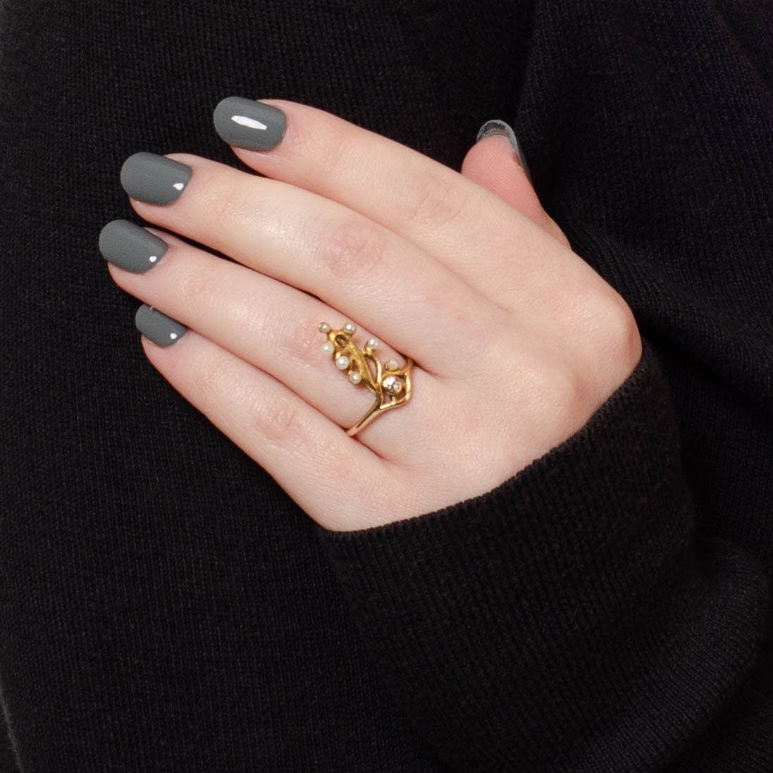 Surrealist Pearl and Diamond Eye Ring of 14k Gold - Trademark Antiques