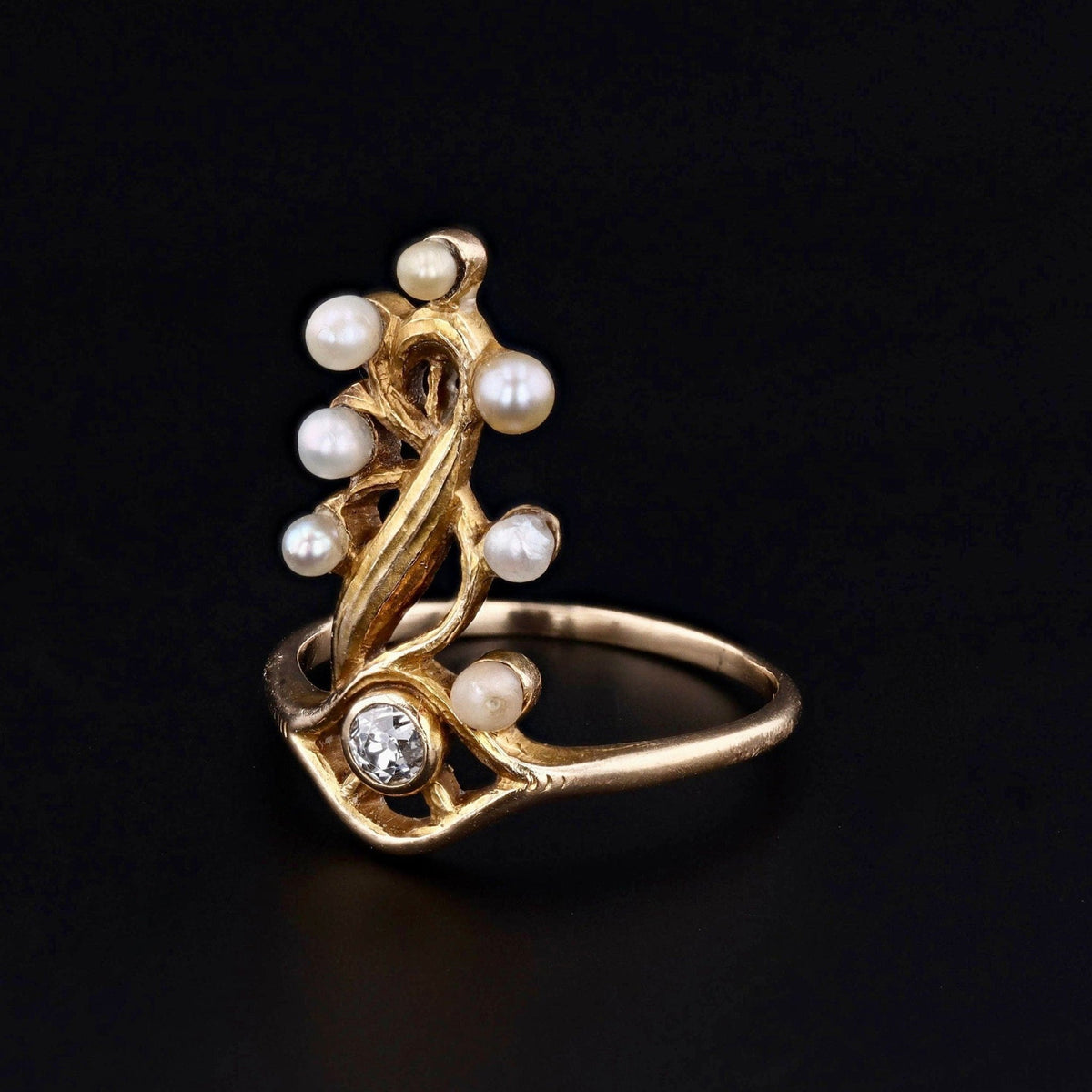 Surrealist Pearl and Diamond Eye Ring of 14k Gold - Trademark Antiques