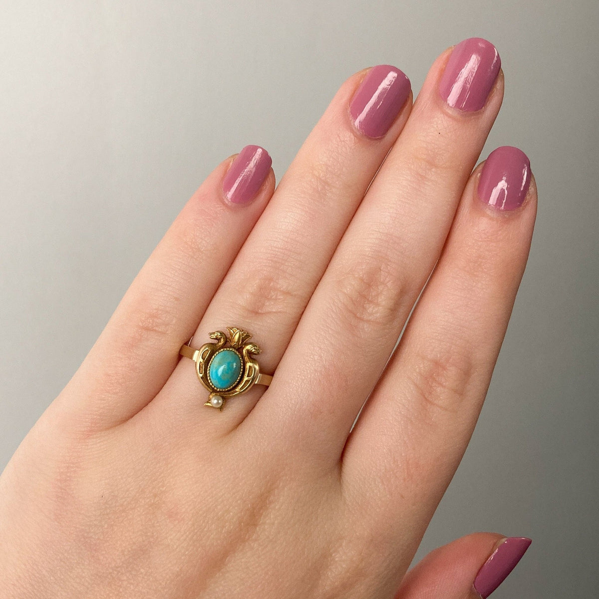 Turquoise Egyptian Revival Ring of 14k Gold - Trademark Antiques