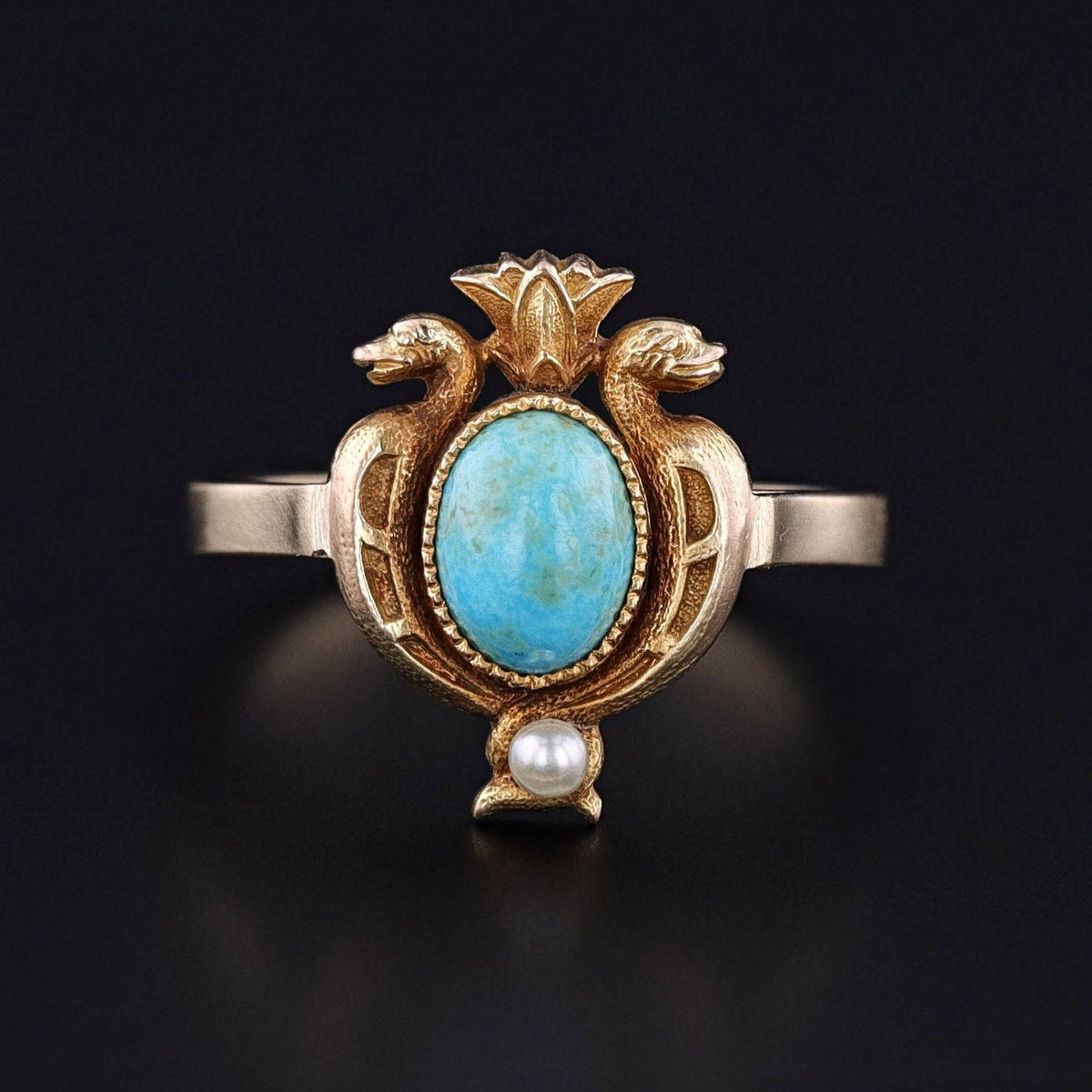 Turquoise Egyptian Revival Ring of 14k Gold - Trademark Antiques