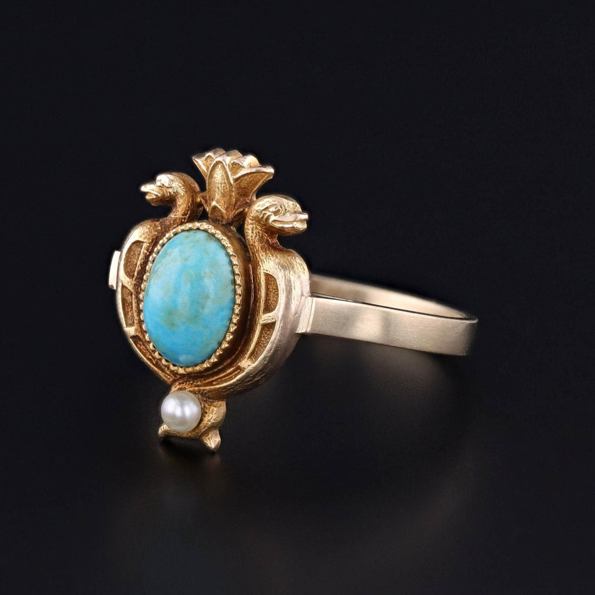 Turquoise Egyptian Revival Ring of 14k Gold - Trademark Antiques