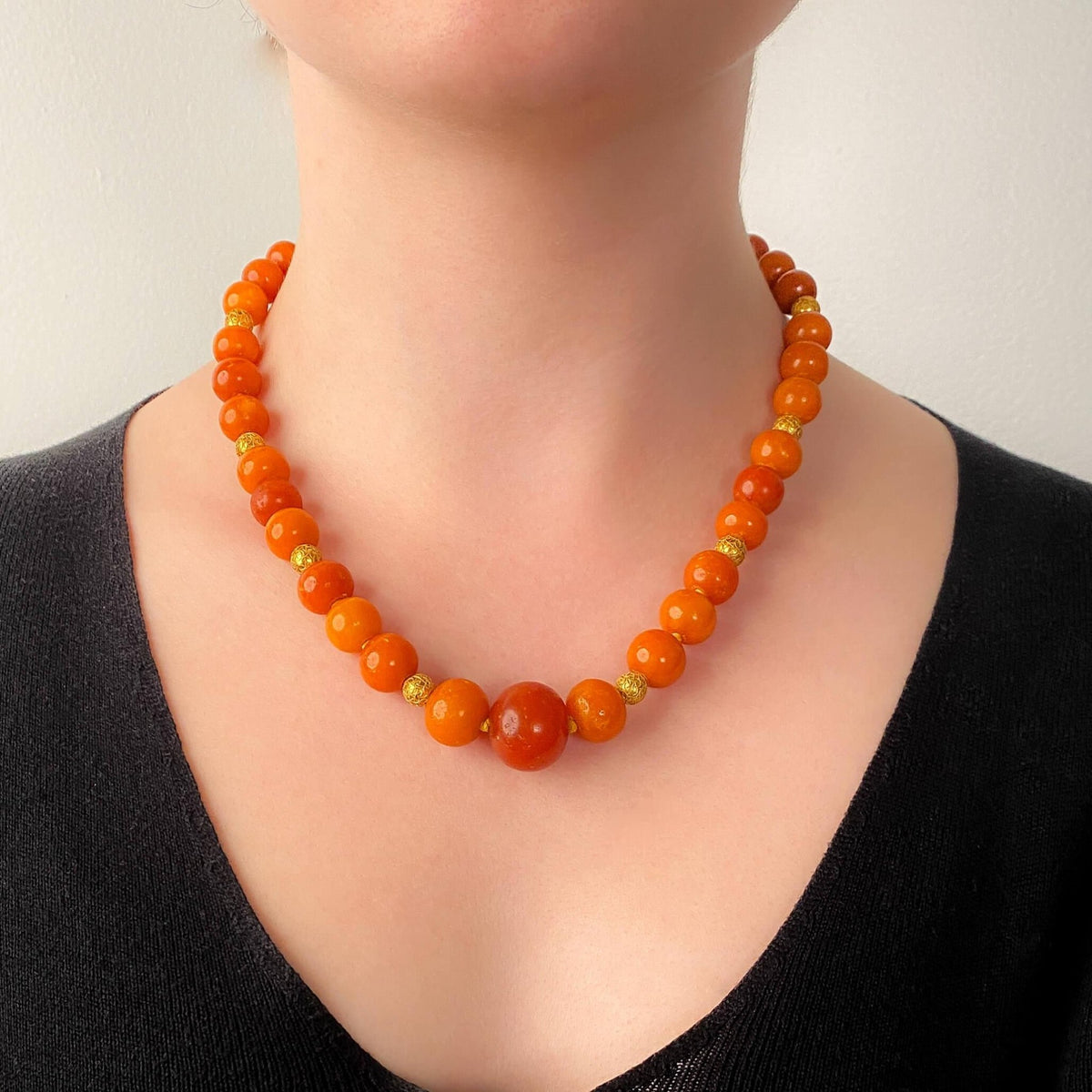 Victorian Amber Bead Necklace of 14k Gold - Trademark Antiques