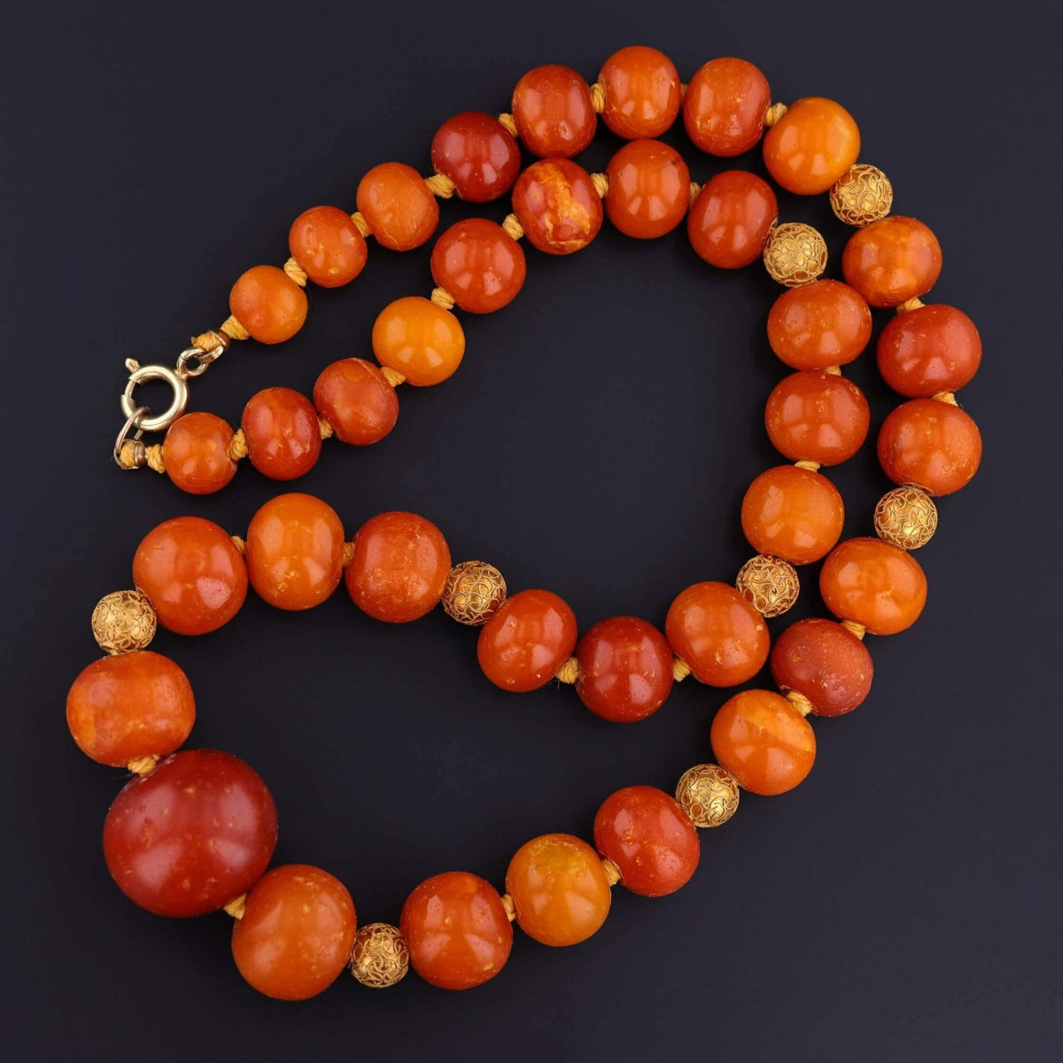 Victorian Amber Bead Necklace of 14k Gold - Trademark Antiques