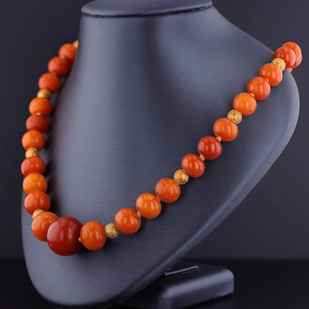 Victorian Amber Bead Necklace of 14k Gold - Trademark Antiques