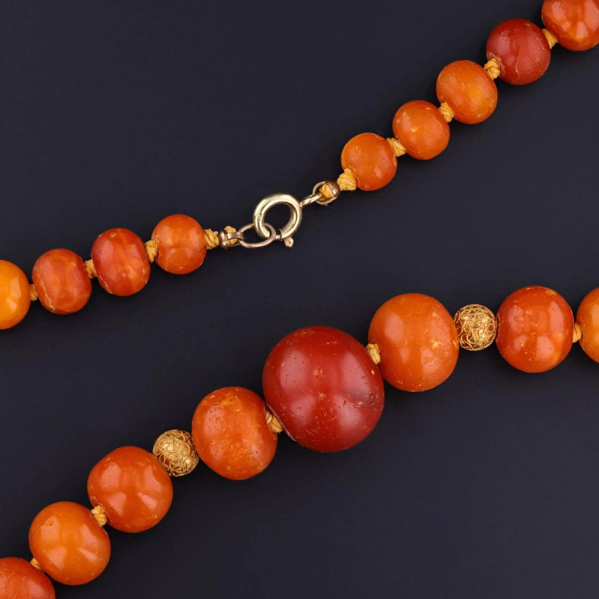 Victorian Amber Bead Necklace of 14k Gold - Trademark Antiques