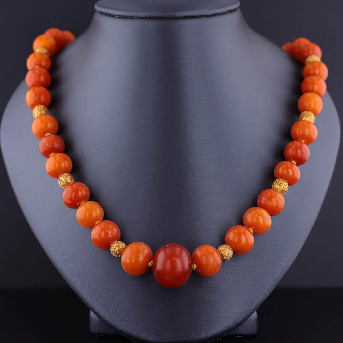 Victorian Amber Bead Necklace of 14k Gold - Trademark Antiques