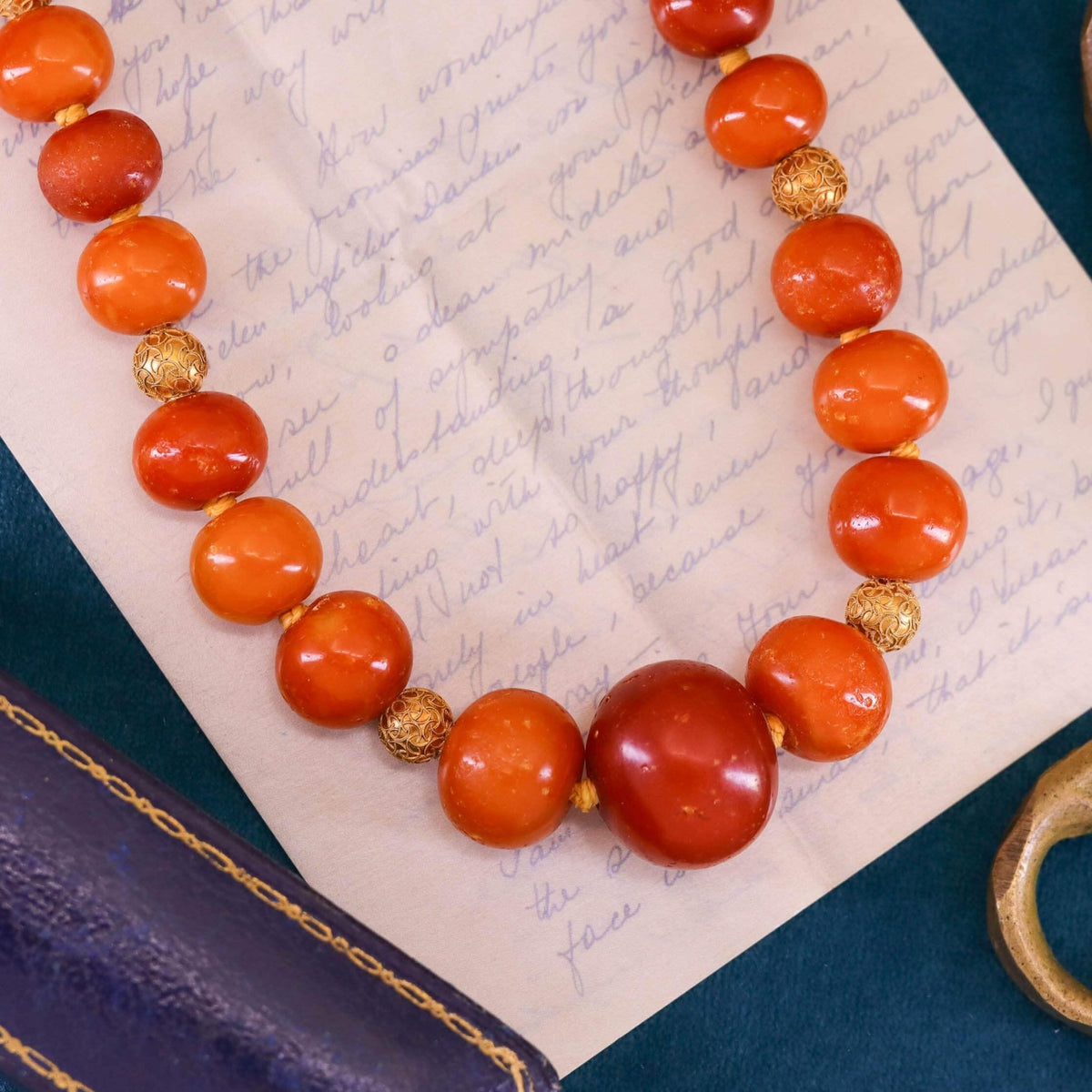 Victorian Amber Bead Necklace of 14k Gold - Trademark Antiques