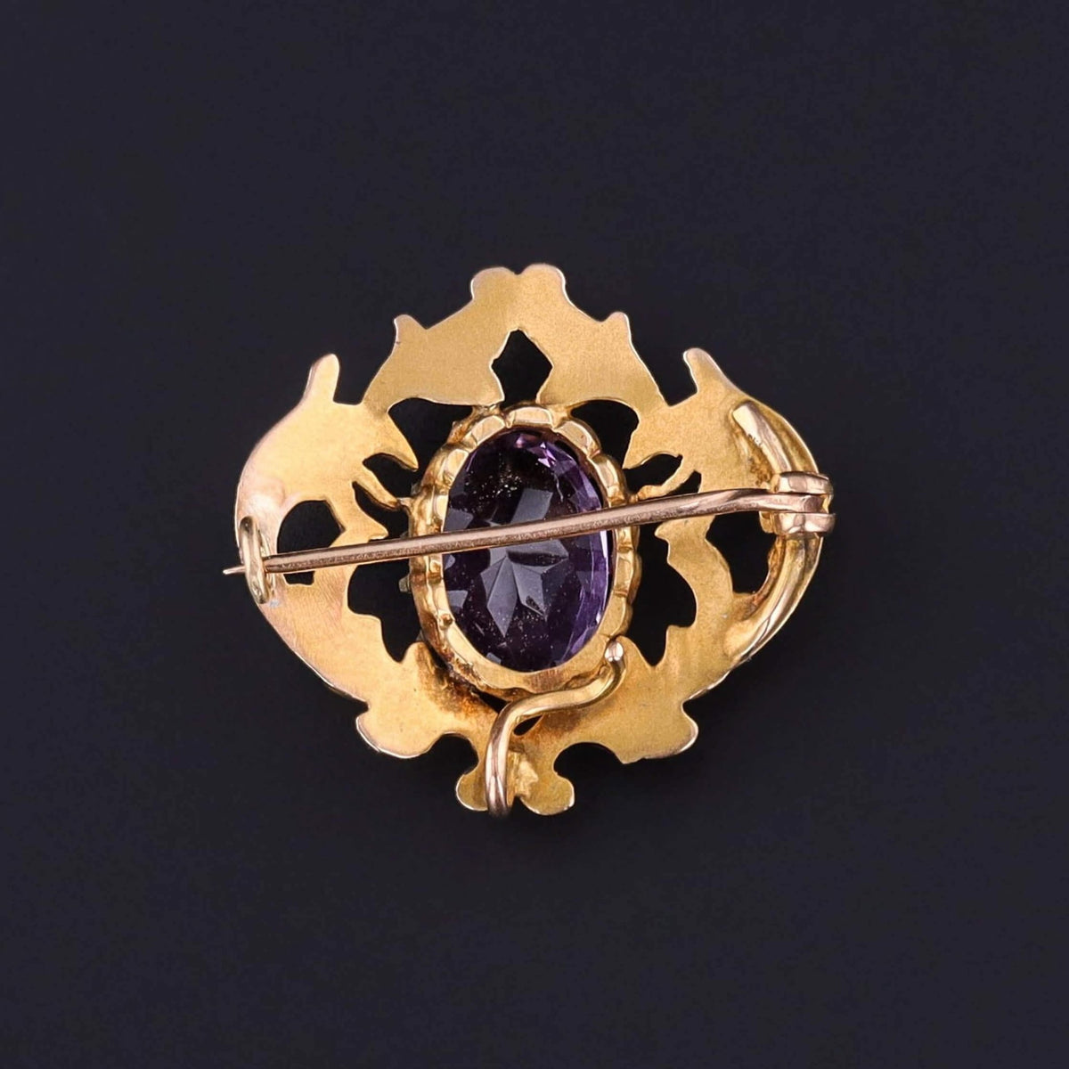 Victorian Amethyst Watch Pin of 12k Gold - Trademark Antiques