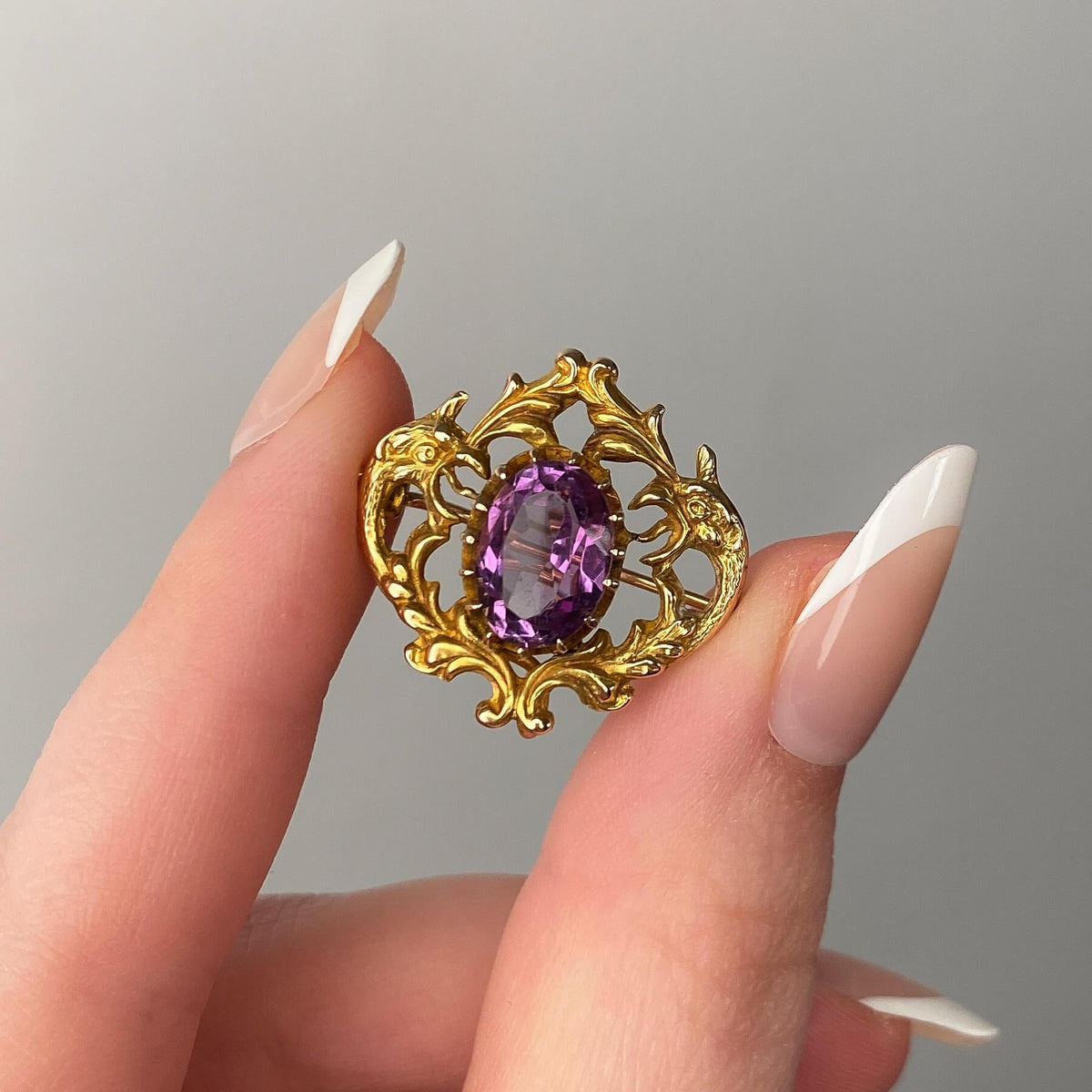 Victorian Amethyst Watch Pin of 12k Gold - Trademark Antiques