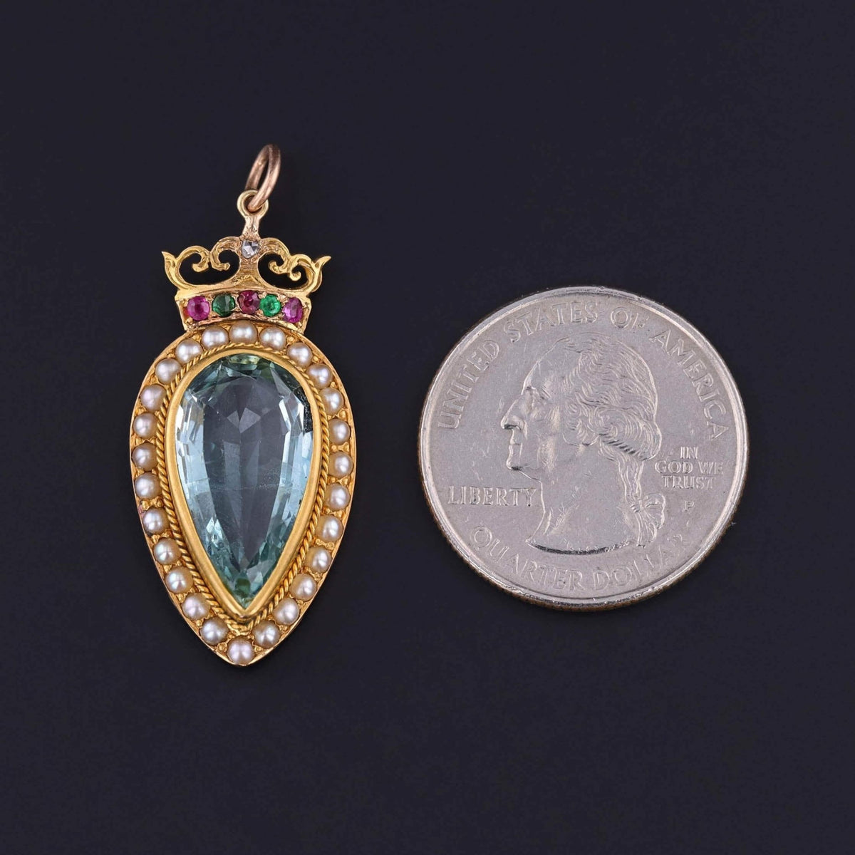 Victorian Aquamarine Pendant of 14k Gold - Trademark Antiques