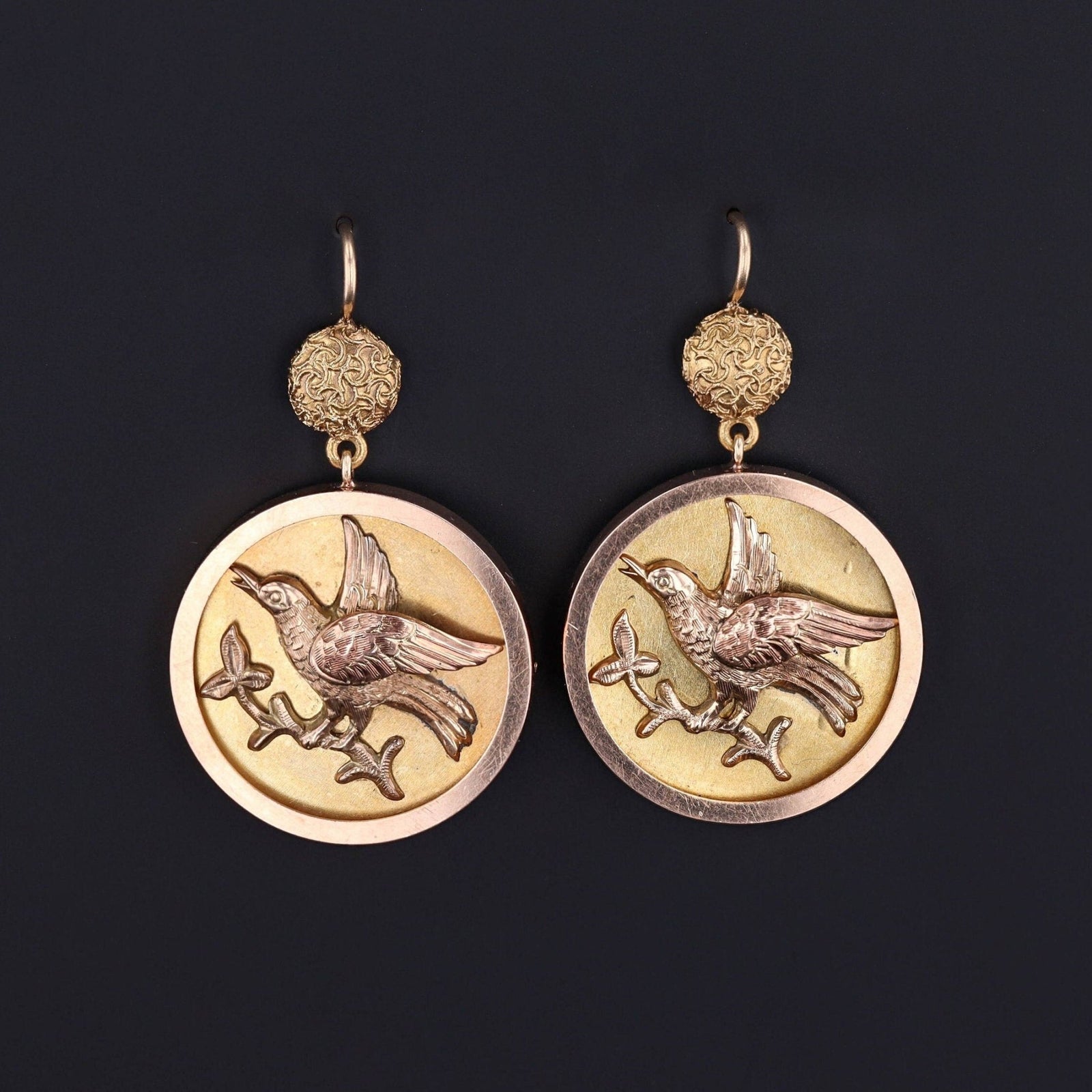 Victorian Bird Conversion Earrings of 14k Gold - Trademark Antiques