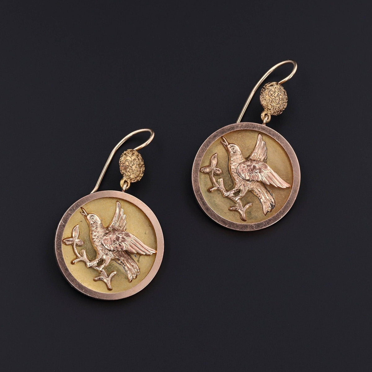 Victorian Bird Conversion Earrings of 14k Gold - Trademark Antiques