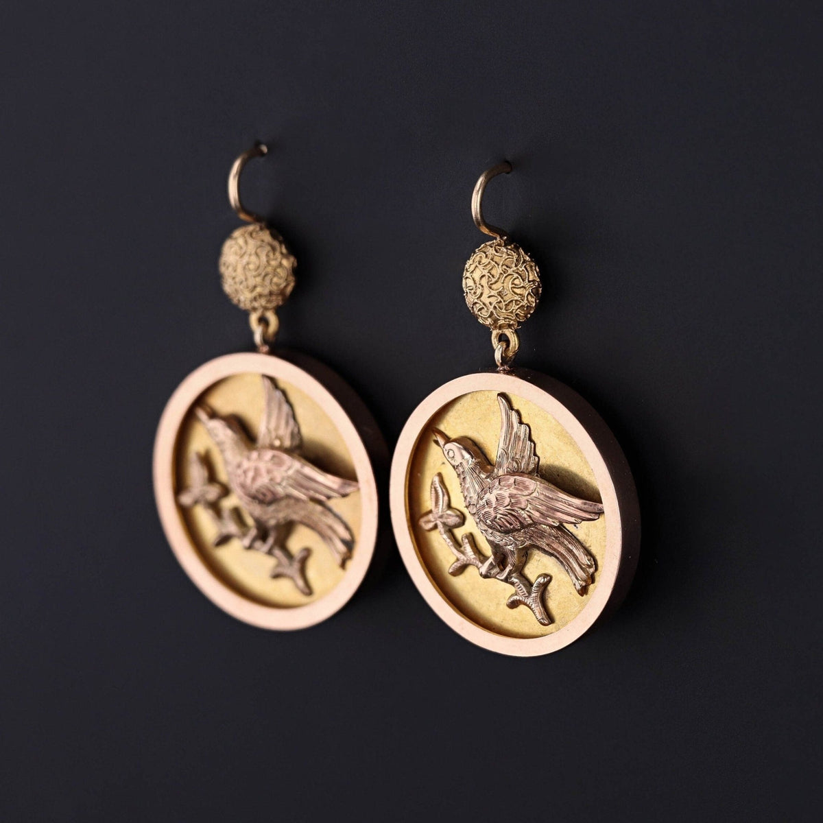 Victorian Bird Conversion Earrings of 14k Gold - Trademark Antiques