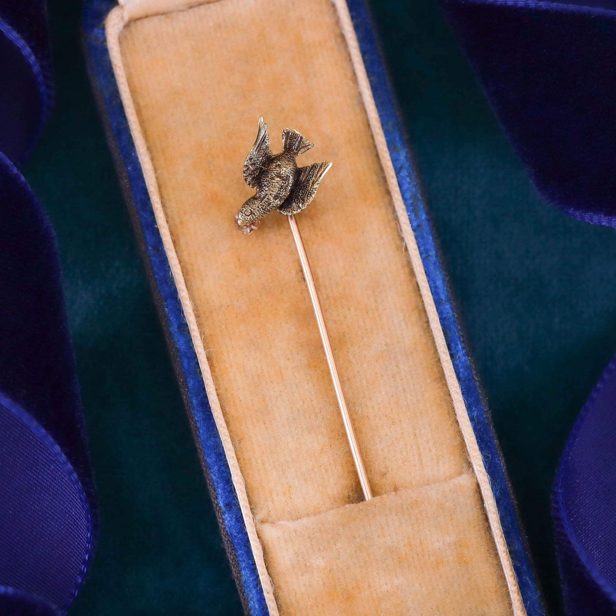 Victorian Bird in Flight Stickpin of 10k Gold - Trademark Antiques