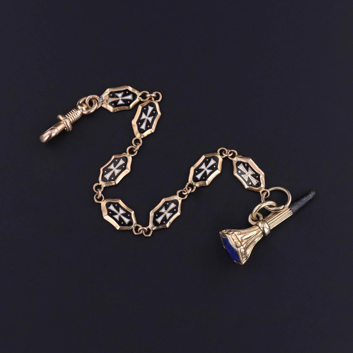Victorian Black and White Enamel Watch Chain Extender - Trademark Antiques