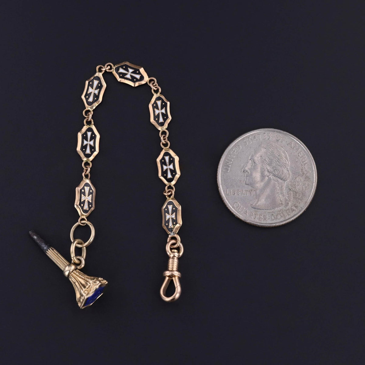Victorian Black and White Enamel Watch Chain Extender - Trademark Antiques
