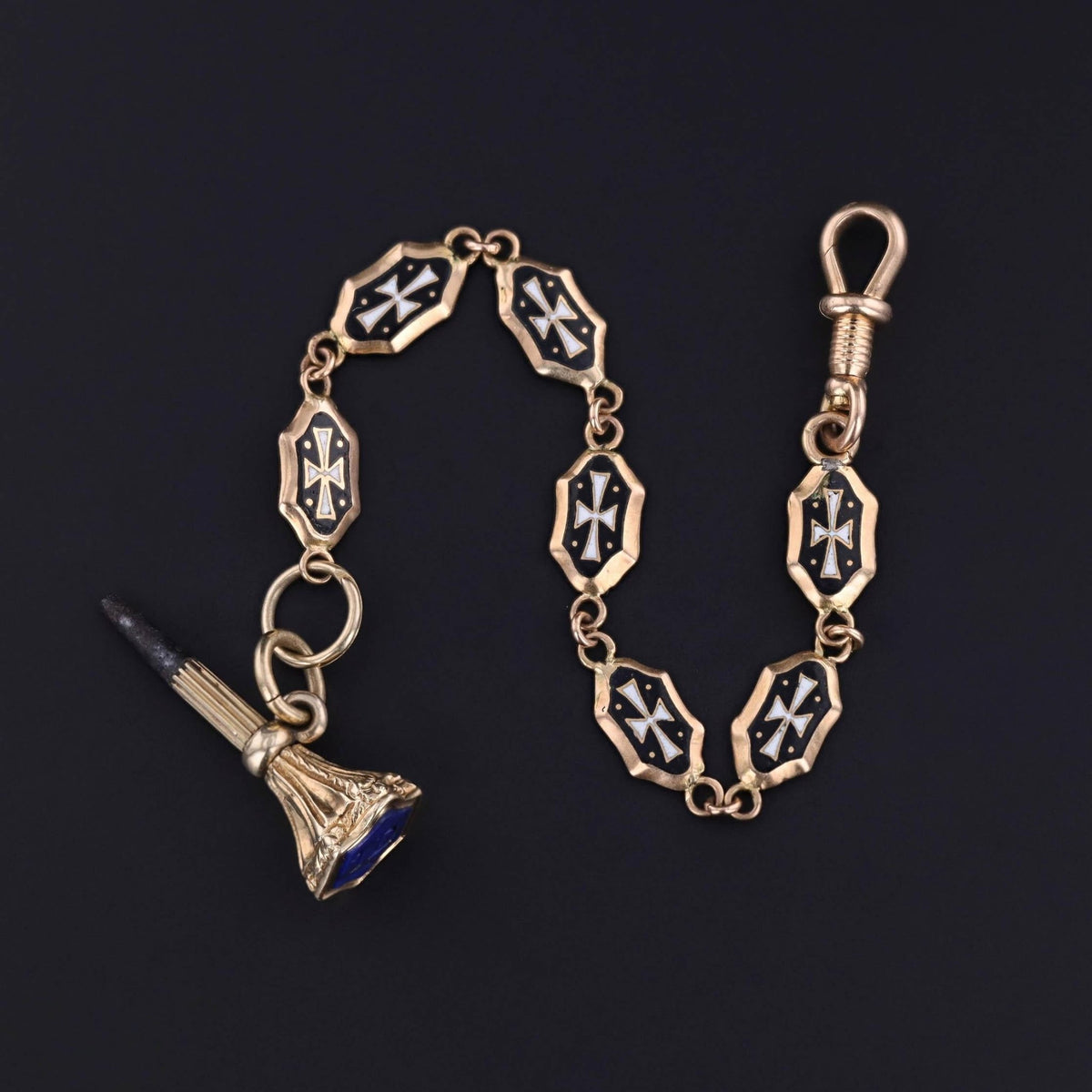 Victorian Black and White Enamel Watch Chain Extender - Trademark Antiques