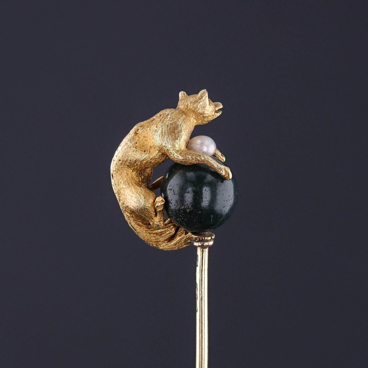 Victorian Bloodstone Fox Stickpin of 15ct Gold - Trademark Antiques