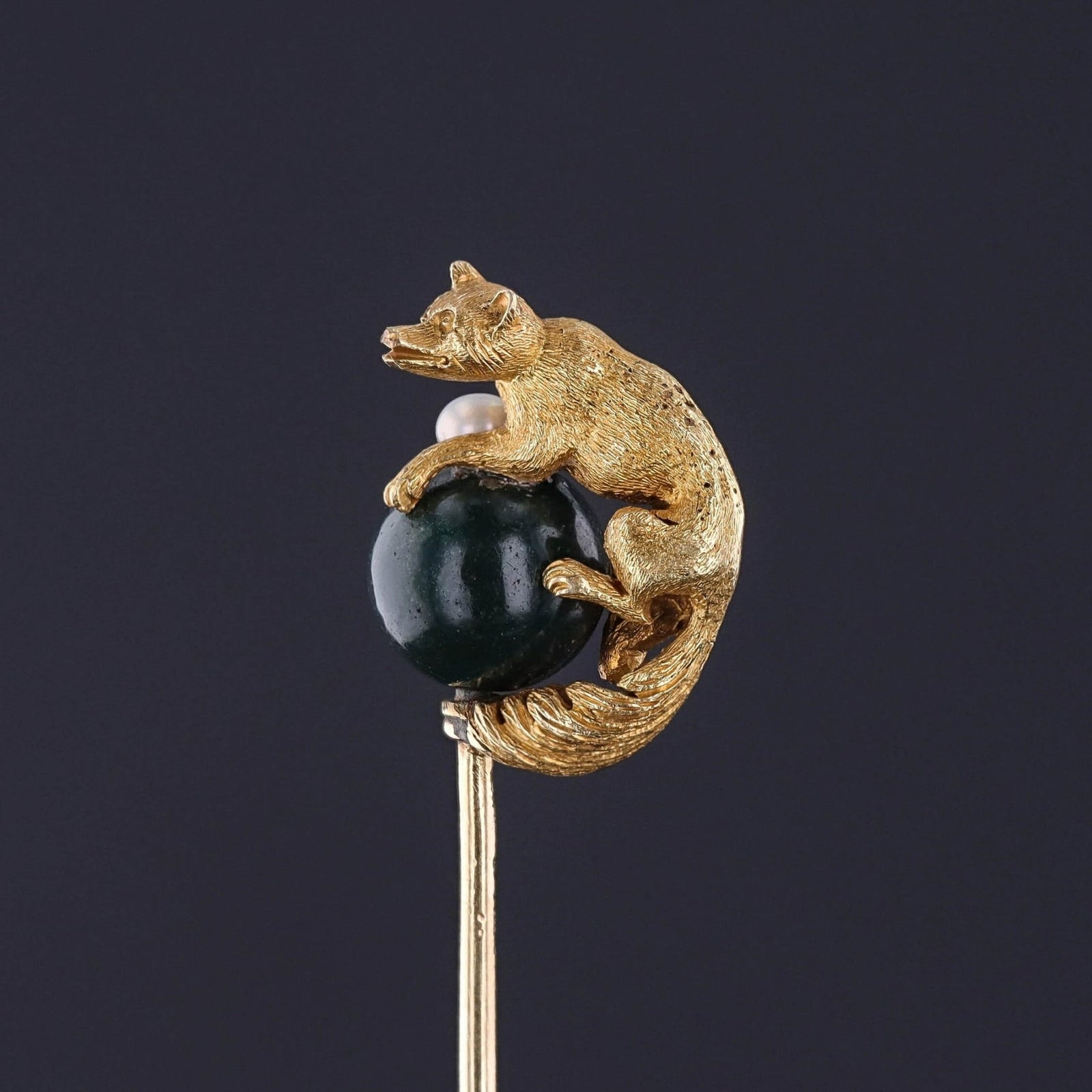 Victorian Bloodstone Fox Stickpin of 15ct Gold - Trademark Antiques