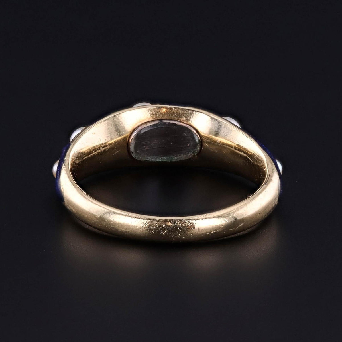 Victorian Blue Enamel &amp; Pearl Locket Ring of 18k Gold - Trademark Antiques