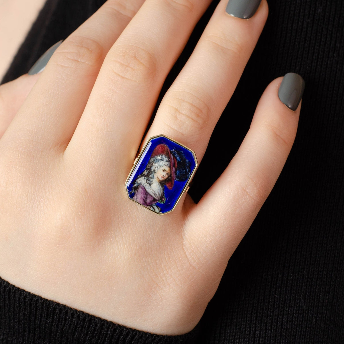 Victorian Blue Enamel Woman Conversion Ring of 14k Gold - Trademark Antiques