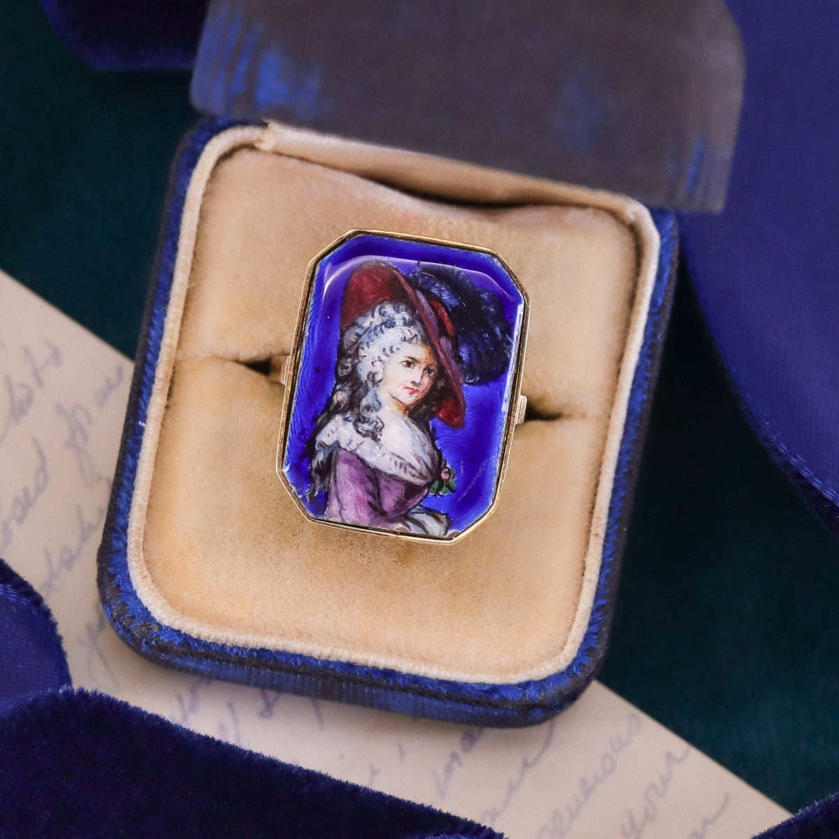Victorian Blue Enamel Woman Conversion Ring of 14k Gold - Trademark Antiques