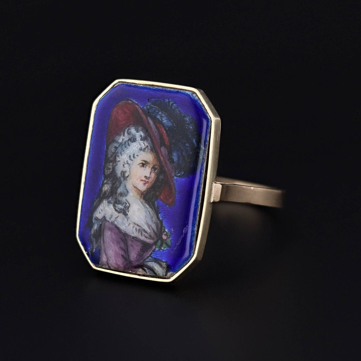 Victorian Blue Enamel Woman Conversion Ring of 14k Gold - Trademark Antiques