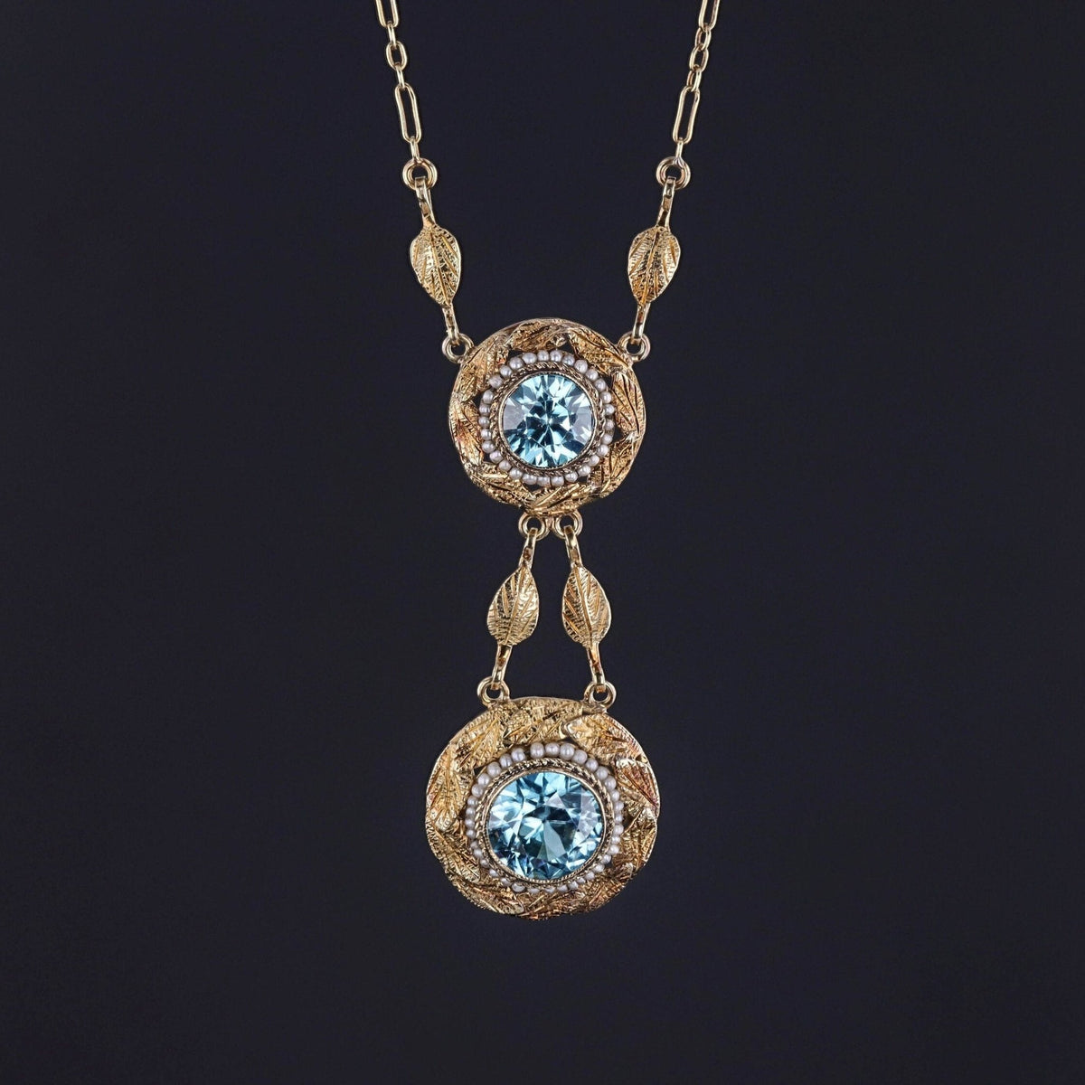 Victorian Blue Zircon Necklace of 14k Gold - Trademark Antiques