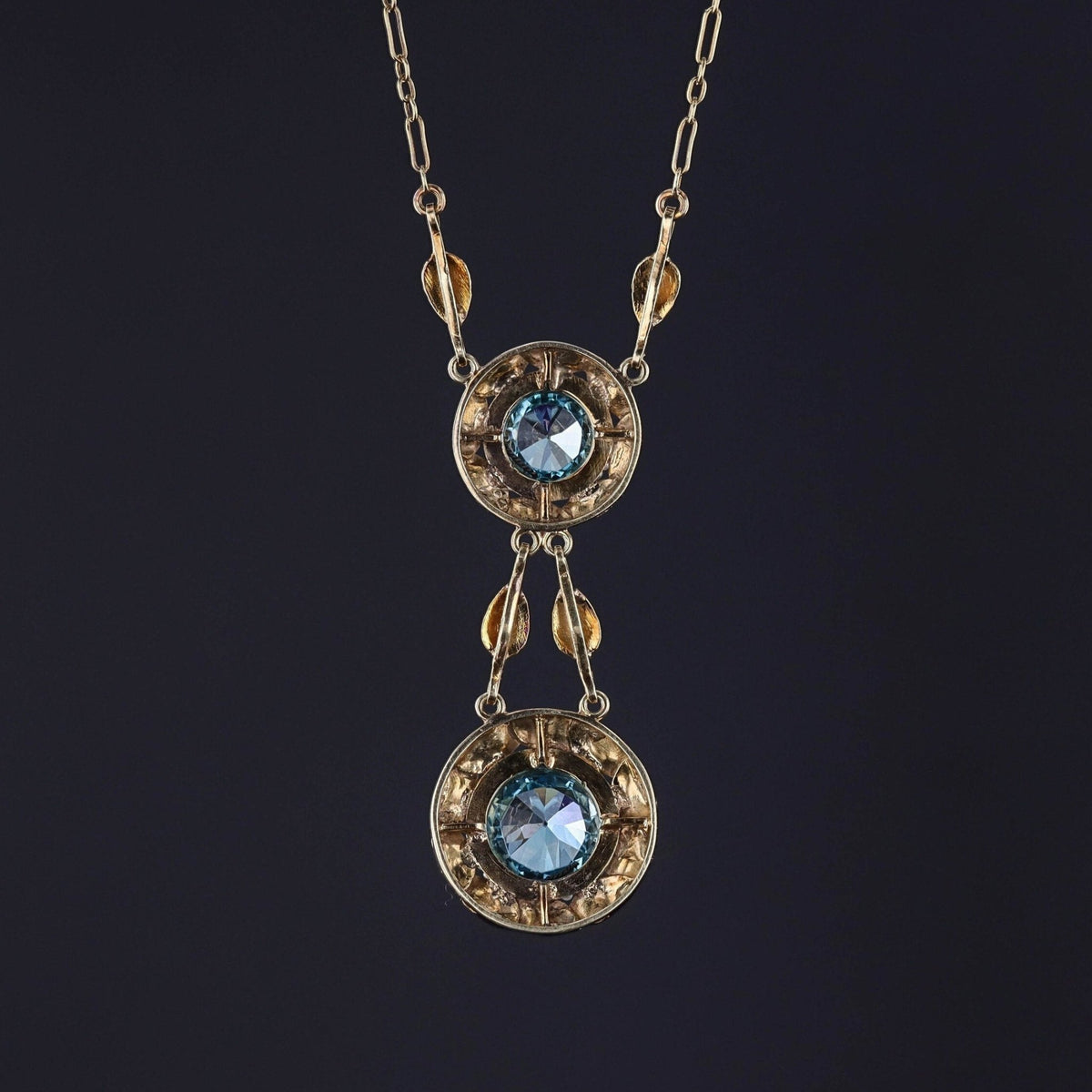Victorian Blue Zircon Necklace of 14k Gold - Trademark Antiques