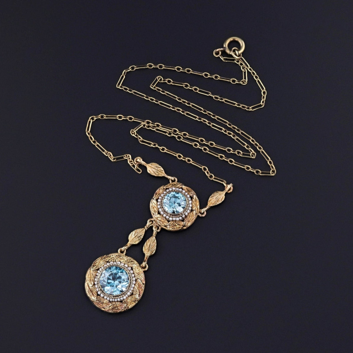 Victorian Blue Zircon Necklace of 14k Gold - Trademark Antiques