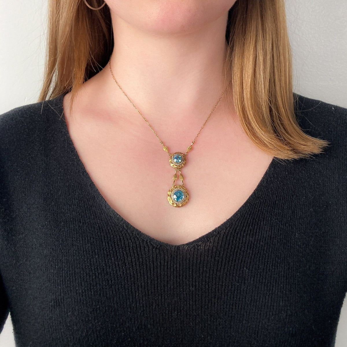 Victorian Blue Zircon Necklace of 14k Gold - Trademark Antiques