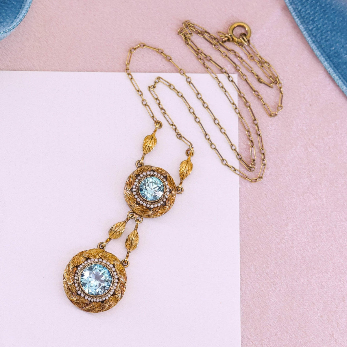 Victorian Blue Zircon Necklace of 14k Gold - Trademark Antiques
