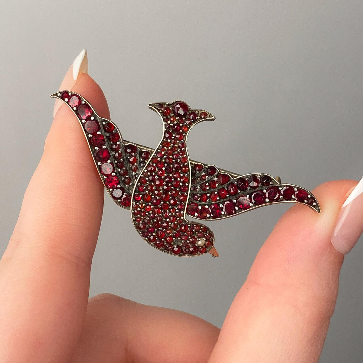 Victorian Bohemian Garnet Bird Brooch - Trademark Antiques