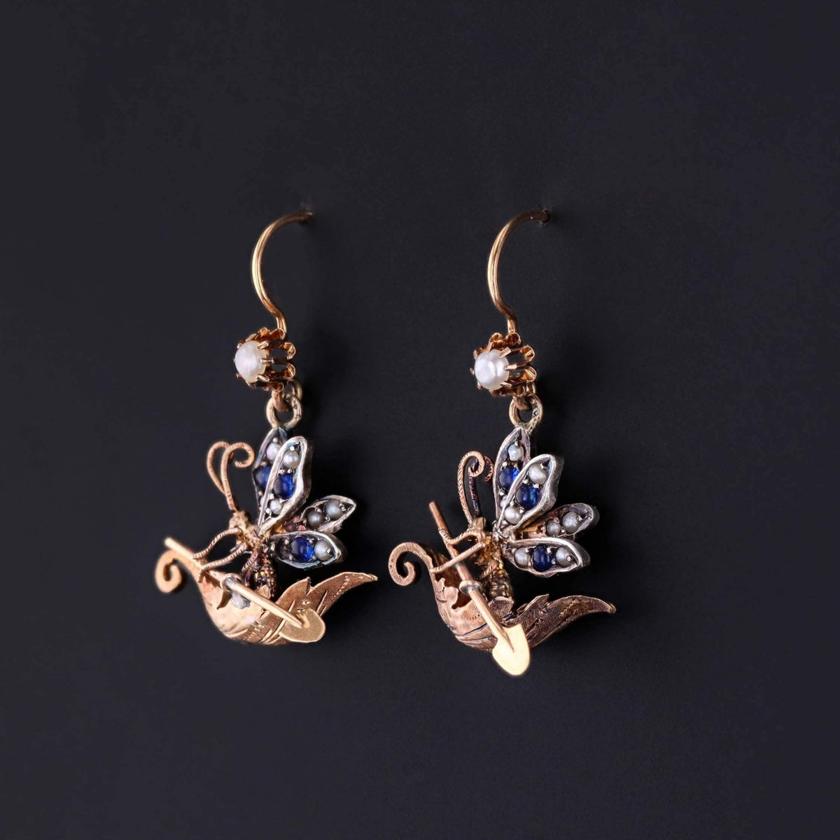 Victorian Butterfly Earrings and Brooch Set in Original Box - Trademark Antiques