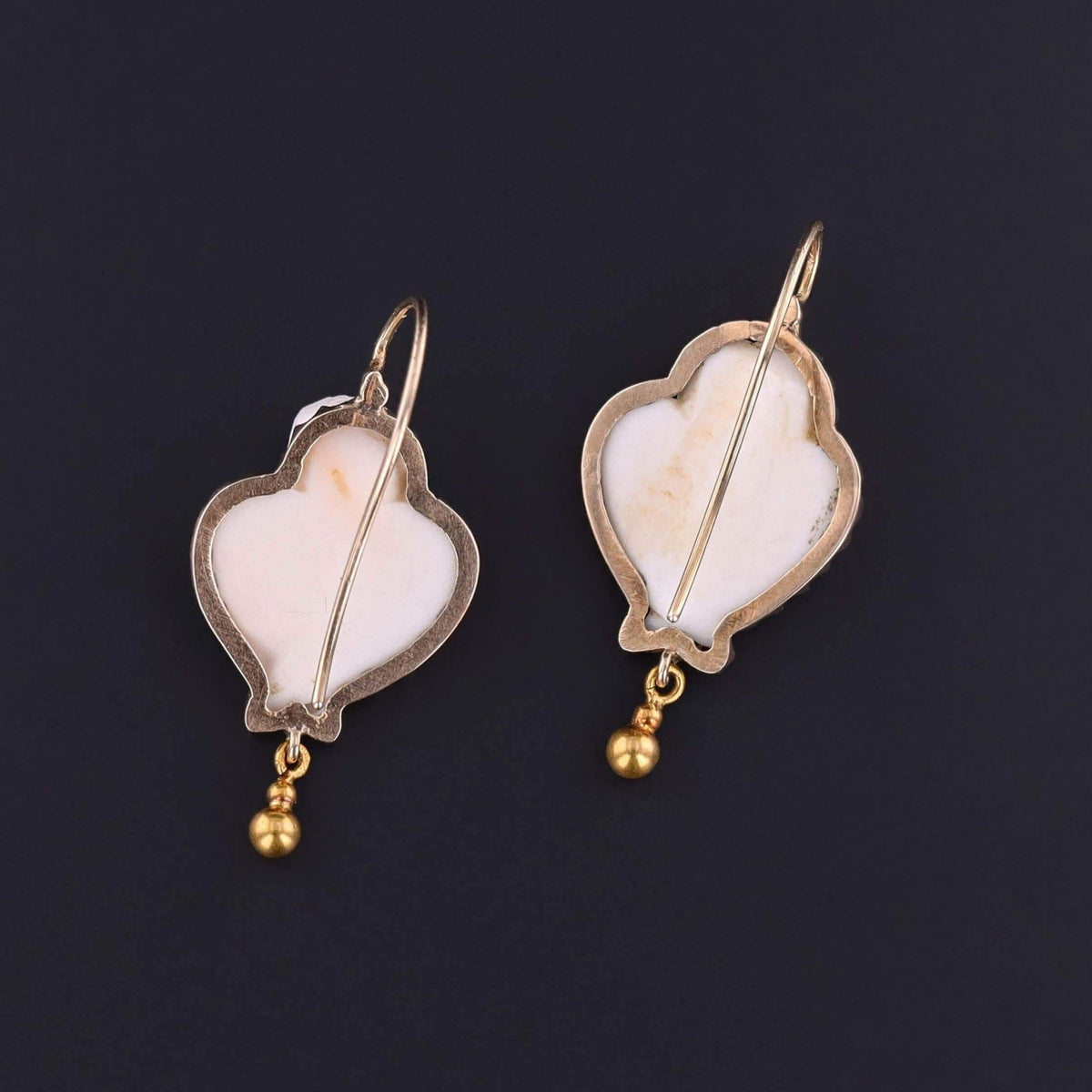 Victorian Carved Angel Skin Coral Cameo Cherub Earrings - Trademark Antiques