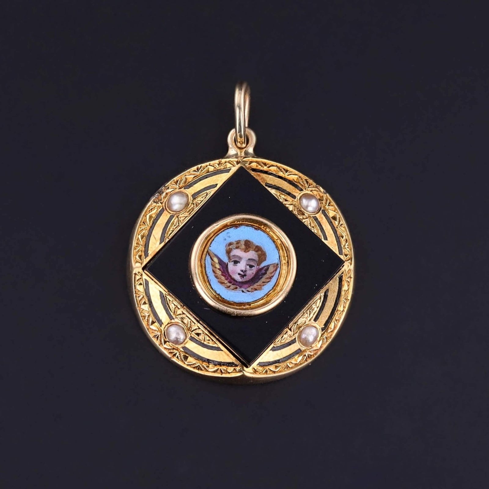 Victorian Cherub Pendant of 18k Gold - Trademark Antiques